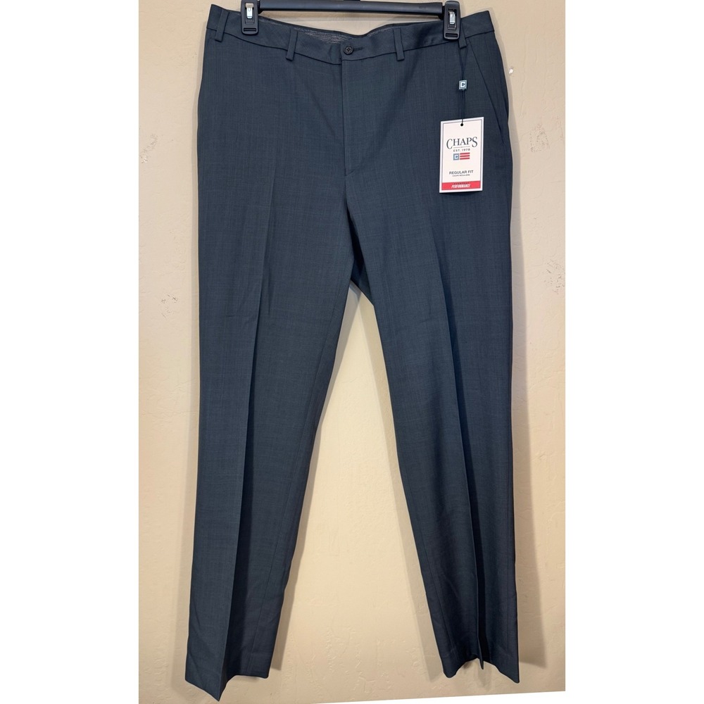 Chaps Dress Pants Men 36x32 Charcoal Gray Regular Fit Performance Stretch NEW